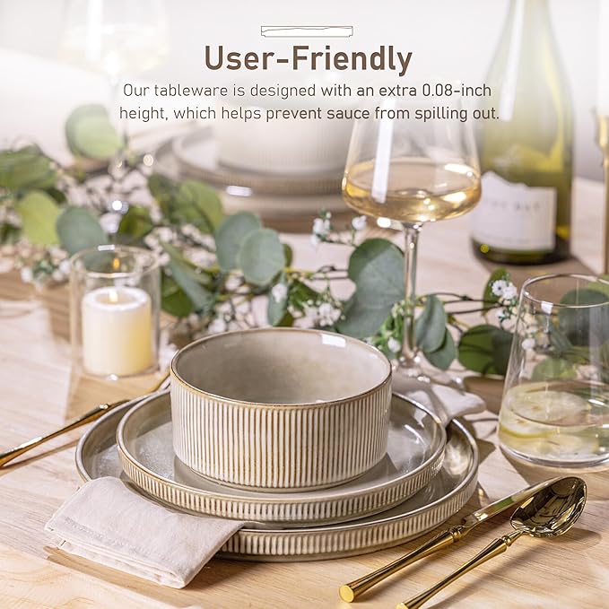 GBHOME Stoneware Dinnerware Sets for 4,Round Reactive Glaze Ceramic Plates and Bowls Set,Highly Scratch Resistant | Dishwasher & Microwave Safe Dishes Set,Service for 4(12Pcs)