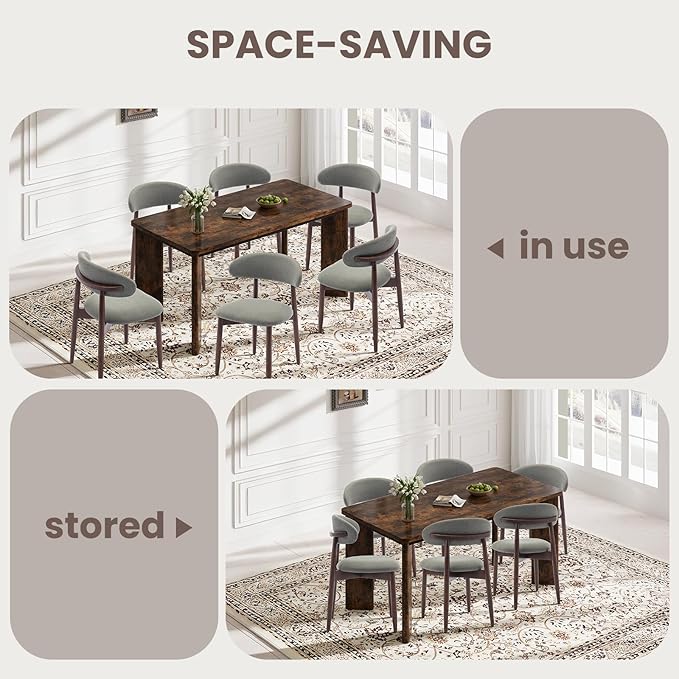 9-Piece Rectangular Dining Table Set for 8, 63" Industrial Kitchen Table with 8 Wooden Upholstered Dinner Chairs for Dining Room, Kitchen, Living Room, Brown+Green