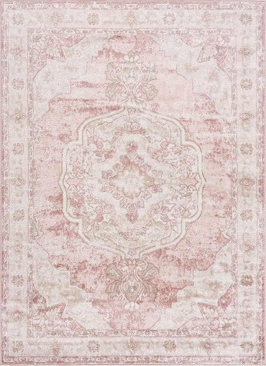 Blush & Light Pink Collection Kandos Bohemian Oriental Medallion Area Rug - Traditional Floral Carpet for Living Room, Bedroom - Blush, Dusty Pink, Cream - 5'3" x 7' (5x7 Area Rug)