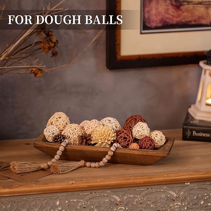 Hanobe Decorative Wooden Dough Bowl: Wood Bowl Decor for Entry Table Decor Coffee Table DecorDining Room Kitchen Decor, Brown