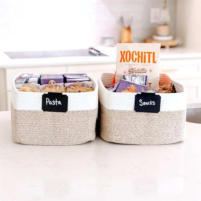 NaturalCozy Storage Baskets 16.8”x13”x7.6” Cotton Rope Woven Baskets for Organizing 3-Pack | Toy Storage Bins | Basket for Shelves, Laundry, Blanket, Clothes, Closet, Kitchen, Bathroom, Gifts