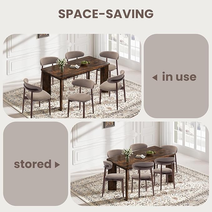 5-Piece Rectangular Dining Table Set for 4, 63" Industrial Kitchen Table with 4 Wooden Upholstered Dinner Chairs for Dining Room, Kitchen, Living Room, Brown+Camel