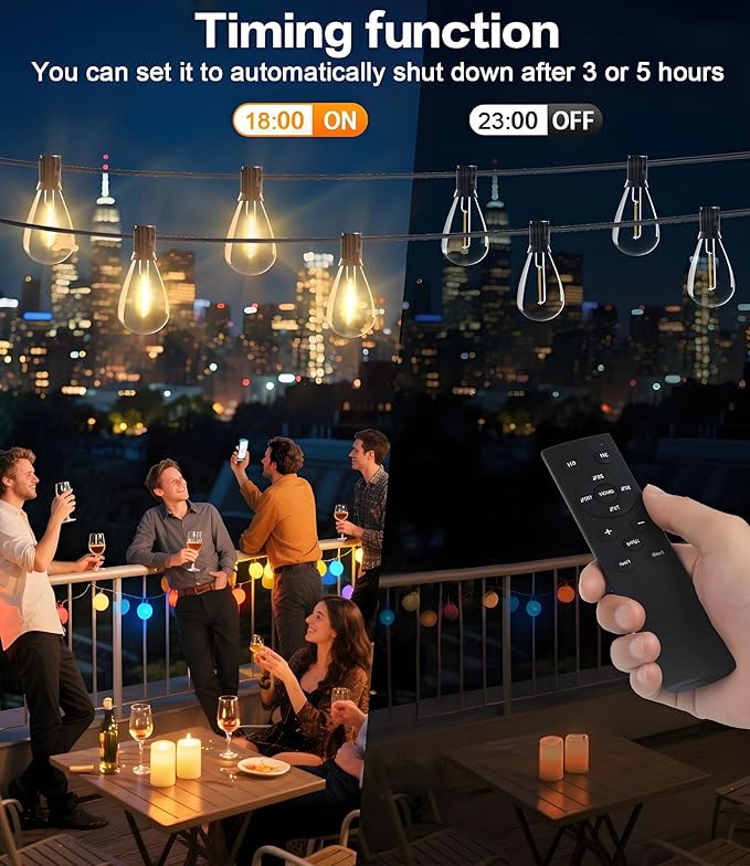 Tenmiro 200FT LED Outdoor String Lights with Remote, 74+2 Shatterproof Bulbs Dimmable Timing 3 Light Modes Outside Patio Lights for Backyard Porch Deck Garden Balcony Pool party Hanging Lighting Decor