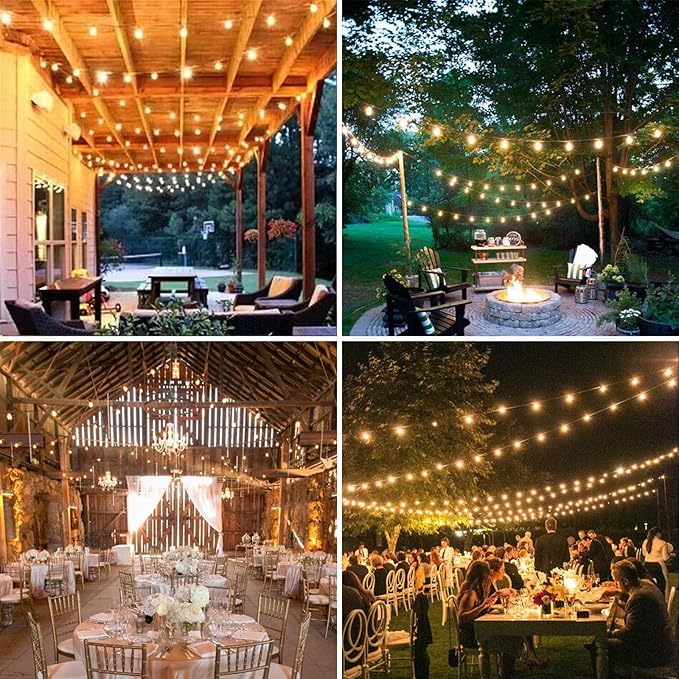 Achin Outdoor String Lights 100FT G40 Globe Patio Lights Outdoor Waterproof with 50+2 Shatterproof LED Bulbs 2700K Dimmable String Lights for Outside Backyard Party Wedding, White Wire