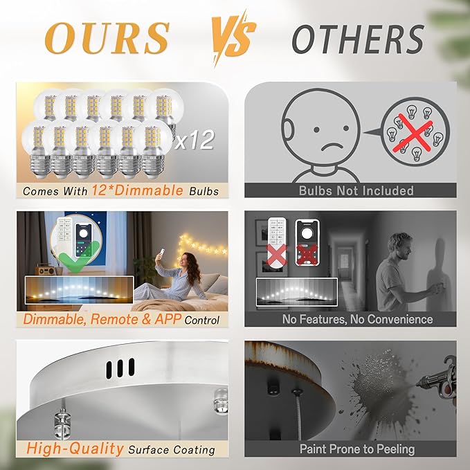 KoKo&Yukina 12-Light Nickel Mid Century Modern Chandelier for Living Room Staircase Chandelier for Entryway Clear Globe Glass Chandelier High Ceiling Chandeliers Foyer Entryway (Bulb & Remote Incl.)