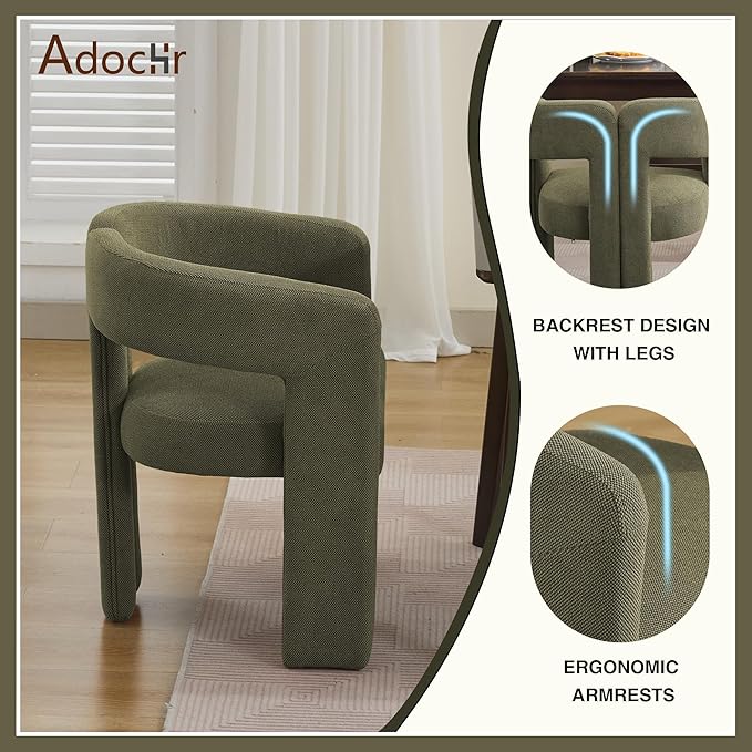 Modern Barrel Dining Chairs, Upholstered Linen Dining Room Chair with Wooden Legs, Accent Chairs for Kitchen/Dining Room/Living Room, Green