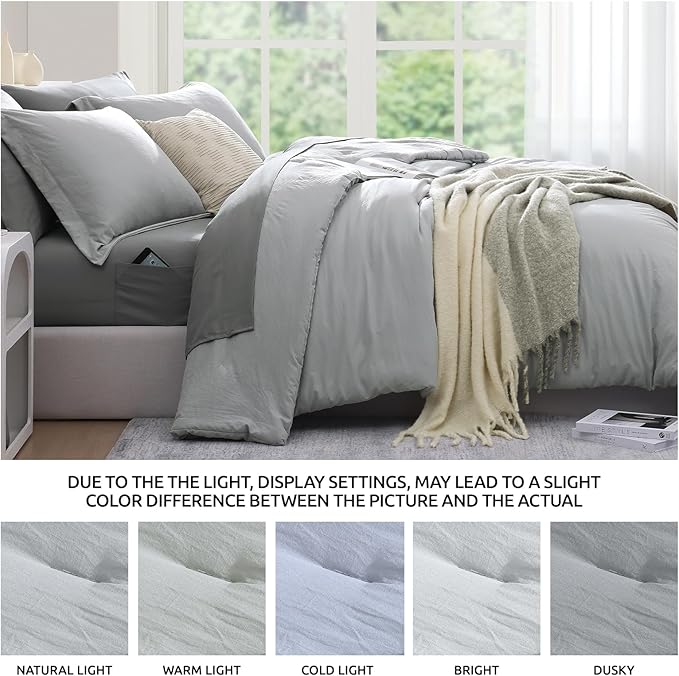 WRENSONGE Twin Comforter Set- 5 Pieces Light Grey Bed in a Bag, All Season Twin XL Bedding Sets with 1 Fitted Sheet, 1 Flat Sheet, 1 Pillow Sham and 1 Pillowcase