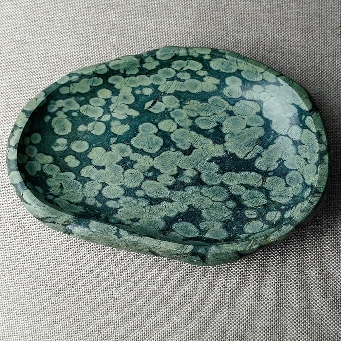 Handmade Decorative Bowl - Natural River Stone Pebble Artisan Crafted Serving Dish | 4-6 Inch Unique Decorative Tray for Home Centerpiece, Jewelry Holder (green)