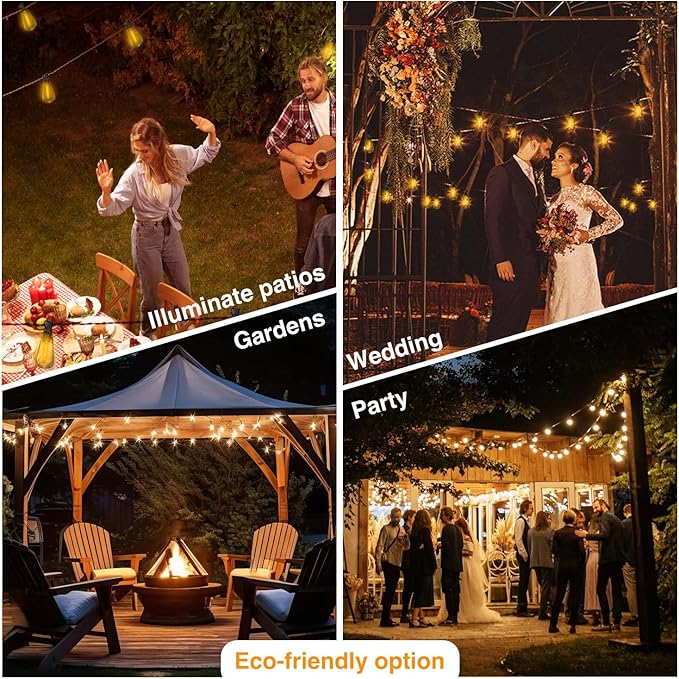 DAYBETTER Extra Long 150ft Outdoor String Lights 50 Shatterproof 2200K ST38 Bulbs Commercial Grade Waterproof String Lights for Outside Garden, Patio, Wedding & Landscape-Warm White LED Lighting