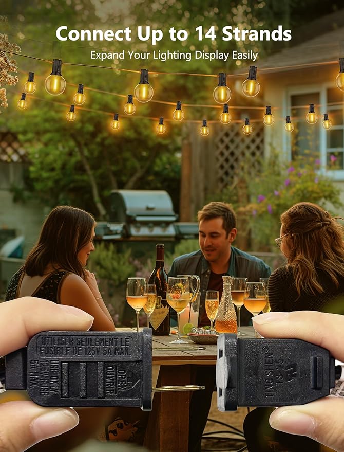 100FT Outdoor String Lights, G40 Globe String Lights with 50 Bulbs& 2 Spare, Waterproof Warm White Lights Indoor, Connectable Patio Lights for Outside Backyard Wedding Bistro Party Decor