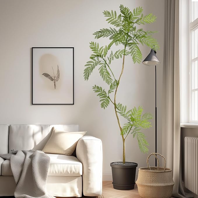 5.7FT Artificial Tree Fake Jacaranda Tree,Faux Tall Tree Lifelike Green Leaves Large Plants Indoor Fake Trees for Home Decor