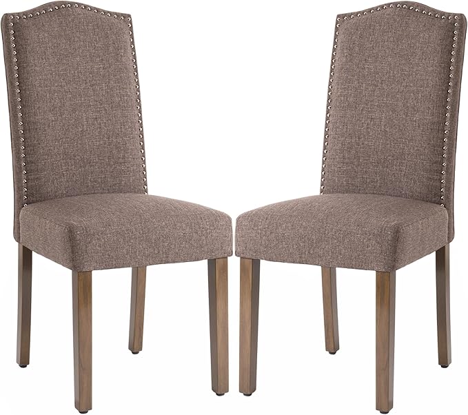Stylish Upholstered Parsons Dining Chair Kitchen with Silver Nailhead Trim and Sturdy Solid Wood Legs