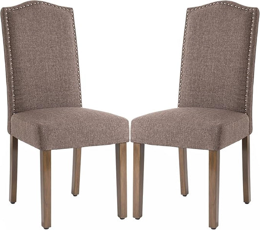 Stylish Upholstered Parsons Dining Chair Kitchen with Silver Nailhead Trim and Sturdy Solid Wood Legs