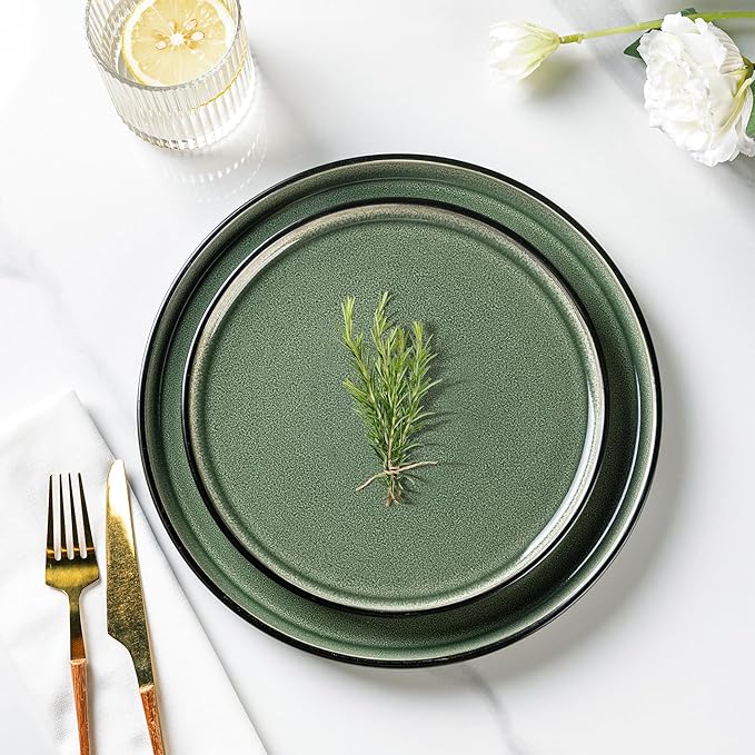 AmorArc Stoneware Dinnerware Sets,Round Reactive Glaze Plates and Bowls Set,Highly Chip and Crack Resistant | Dishwasher & Microwave Safe Dishes Set,Service for 4 (12pc)