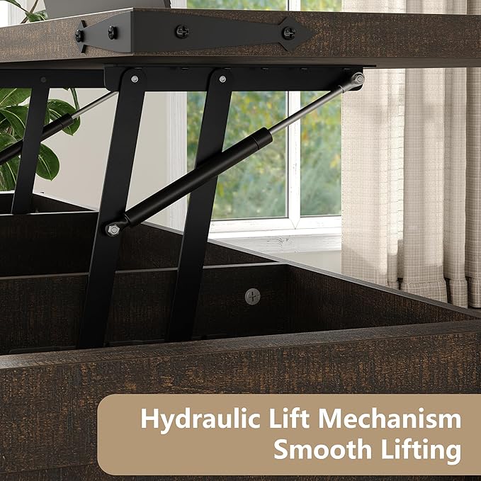 47.3'' Lift Top Coffee Table Rectangle Farmhouse Coffee Table with Storage Rustic Center Table with Sliding Barn Doors for Living Room, Home, Dark Brown