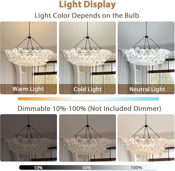 Dining Room Chandelier Modern Bubble Chandelier Lighting Cluster Globe Entryway Chandelier for Foyer, Living Room, Staircase, Dia 43 Inch