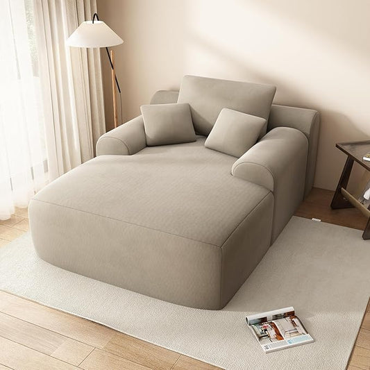 67" Oversized Chaise Lounge Chair with Cover, Comfy Sleeper Sofa Bed, Black Plush Corduory Couch for Living Room,Sofa in A Box,No Assembly Required (Pet Light Grey Cover).