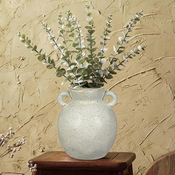 Beige Vintage Vase, Farmhouse Home Decorative Vase,7 Inch Terracotta Speckled Vases for Home Decor, Table, Living Room, Bathroom, Shelf, Mantel Decoration
