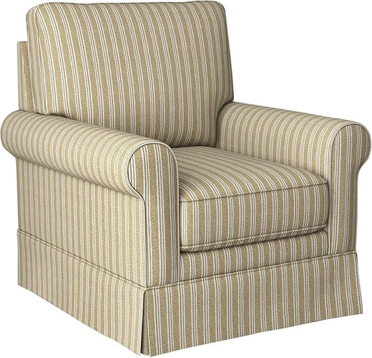 INZOY Swivel Accent Chair Linen Mid Century Modern Chair, Comfy Swivel Barrel Reading Chair, Upholstered Square Chair for Living Room Bedroom Small Spaces, Fully Assembled, Brown Stripe