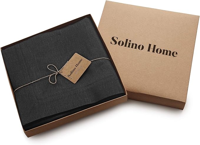 Solino Home Linen Black Tablecloth 60 x 144 Inch - 100% Pure Linen Rectangular Tablecloth - Machine Washable Table Cloth for Fall, Autumn, Halloween, Thanksgiving, Christmas - Fete