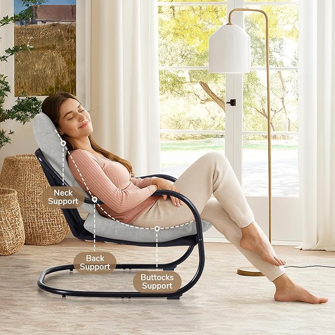 Peace nest Comfy Accent Chair Modern Living Room Bedroom Armchair with Mental Frame Comfortable Shredded Foam Cushion for Balcony Lounge Reading Meeting Room Light Grey