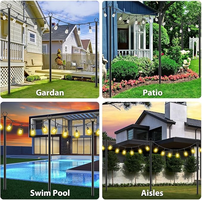 4 Pack 2.8 FT String Light Poles,Metal Lights Poles for Outdoor String Light, Rustproof Heavy Duty for Outside Garden,Patio,Wedding,Backyard,Deck,Party