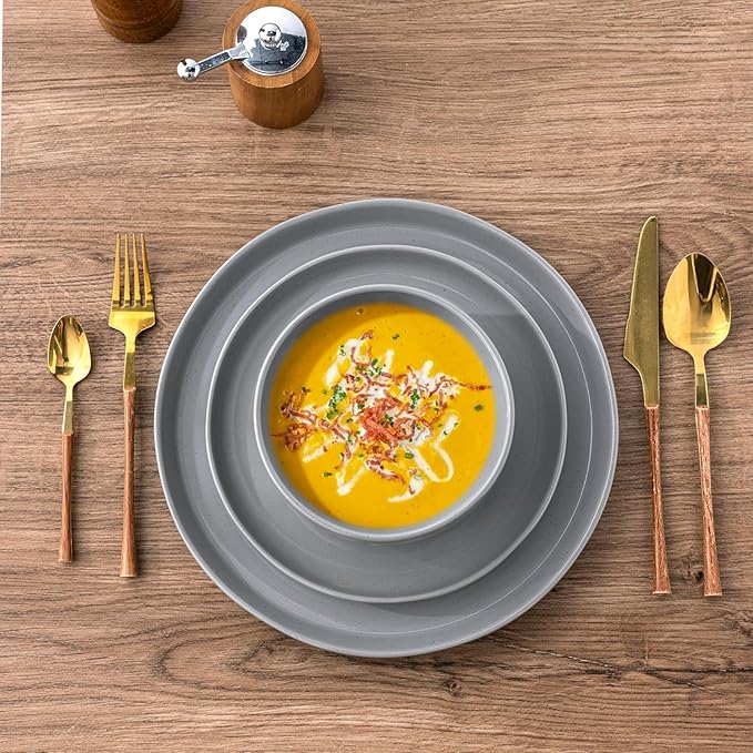 GBHOME Ceramic Dinnerware Sets for 6, 18pcs Stoneware Plates and Bowls Sets, Handmade Chip and Scratch Resistant Dishes Set, Dishwasher & Microwave Safe