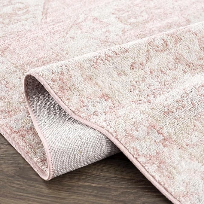 Blush & Light Pink Collection Snead Bohemian Oriental Medallion Large Area Rug - Traditional Floral Carpet for Living Room - Blush, Pale Pink, Cream - 7'10" x 9'6" (8x10 Area Rug)