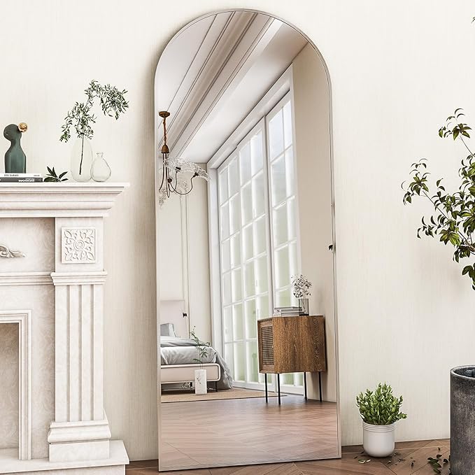 HARRITPURE 56"x21"Full Length Mirror Arch Floor Mirrors with Aluminum Alloy Frame Free-Standing Wall Mounted or Leaning Large Bedroom Dressing Mirror Modern & Contemporary Decor for Home,Silver