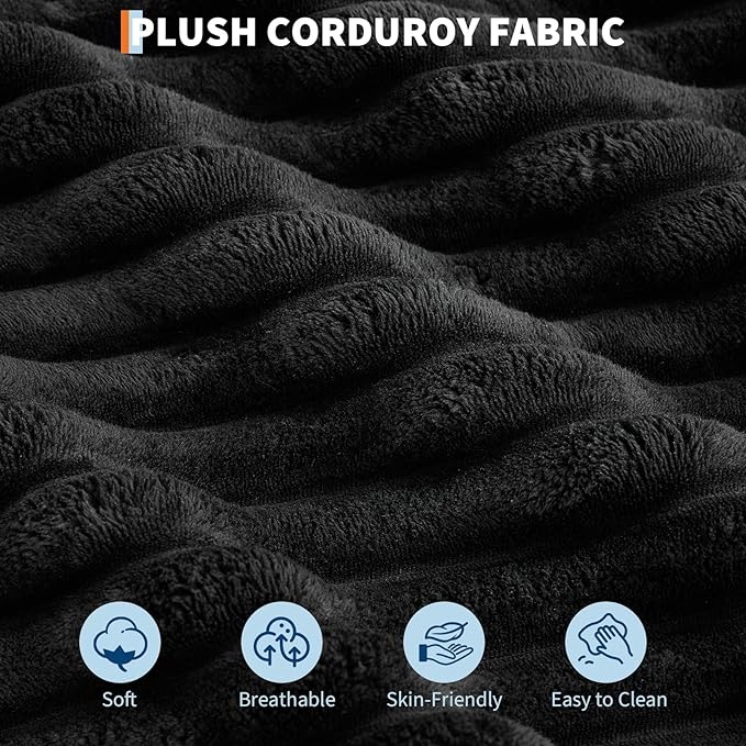 GarveeHome Oversized Chaise Lounge Chair Indoor, 56x60 Inch Comfortable Corduroy Lounge Sofa with Charging Ports & Cup Holders, Cozy Reading Couch for Bedroom Living Room Apartment, Black