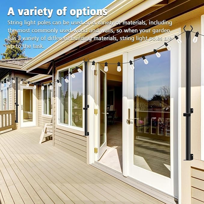 8 Pack String Light Poles,5Ft Metal Poles for Outdoor String Lights,Outdoor Light Poles with Post,Poles/Stand for Outside,Patio,Deck,Backyard,Garden Wedding,Party