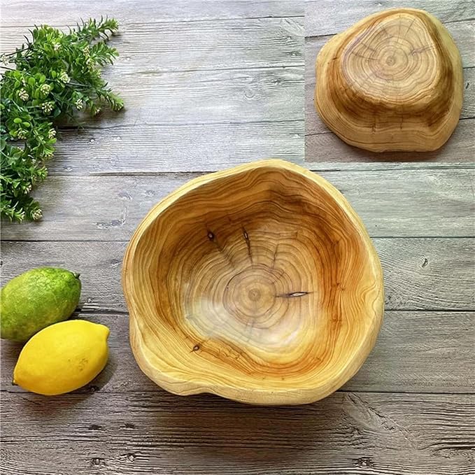 Wooden Bowl Decorative Natural Wood Fruit Bowl, Irregular Creative Wood Bowls, Rustic Hand Carved Candy Snack Keys Serving Bowls for Home Decor (10"-12" Diameter)