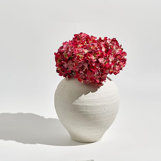 LB2 Large White Ceramic Vase, 11" Tall Zen Style vase, Terra Cotta Pitcher Vase, Distressed Farmhouse Decor, Pottery Decorative Flower for Home Decor (H 11.8" X 11")