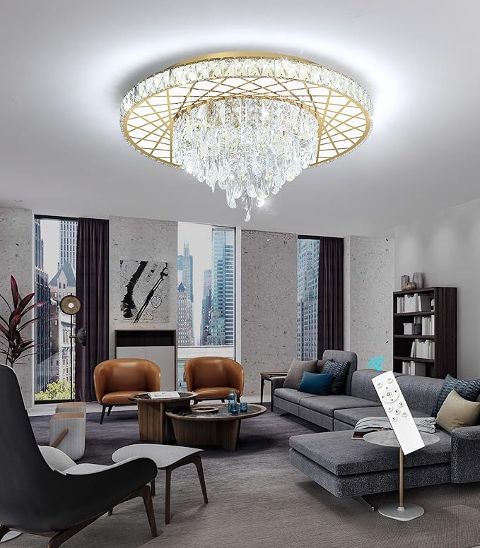 LED Chandelier for Dining Room Modern Crystal Ceiling Chandeliers Light for Bedroom Living Room Lights with 40W LEDs Dimmable Bulbs Gold Lighting Fixtures