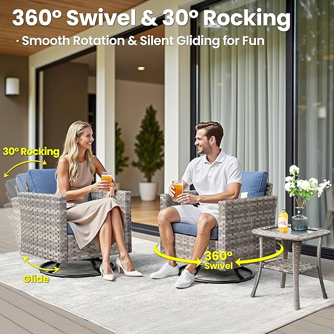 ovios 9 Pieces Patio Furniture Set, Outdoor Wicker Sectional Sofa with 2 Swivel Chairs Coffee Table, Modern Modular Deep Seat Rattan Couch Conversation Sets, Denim Blue