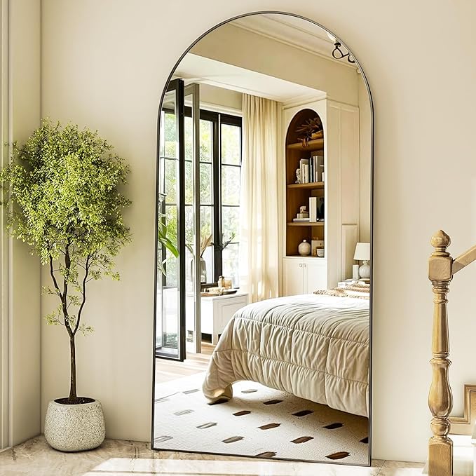 HARRITPURE 76"x34" Arched Full Length Mirror Free Standing Hanging Mounted Mirror Aluminum Frame Modern Simple Home Decor for Living Room Bedroom Cloakroom, Black