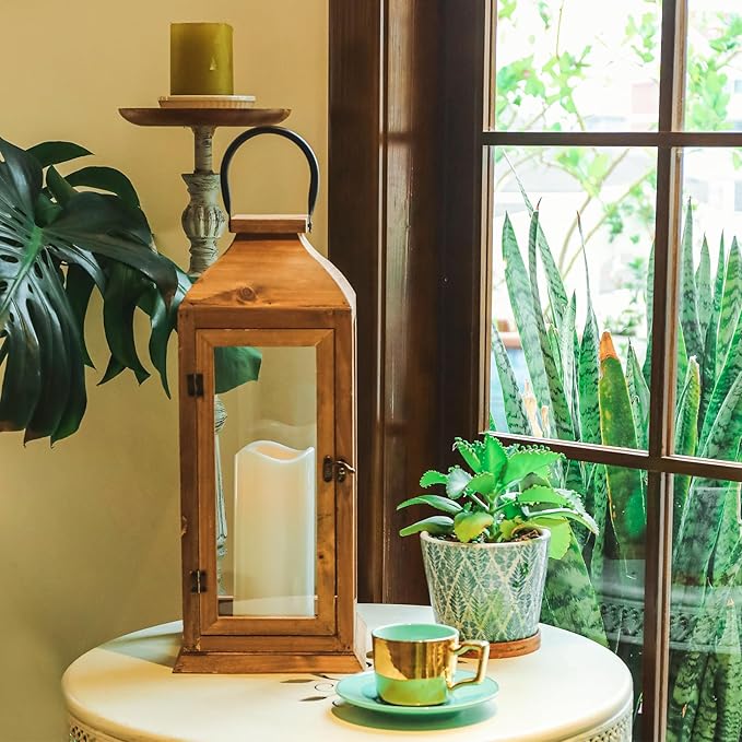 Bdor 2 Pack Large 22.5 Inch Decorative Lanterns with Flameless Pillar Candles, IP65 Waterproof Black Metal Lanterns for Home Decor, Indoor Outdoor, Front Porch, Garden, Farmhouse, Wedding Use