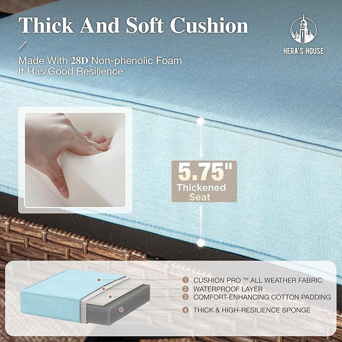 HERA'S HOUSE 4 Piece Patio Furniture Set with 56" Fire Pit Table, 2 x Swivel Cushioned Chair, 1 x 3-Seat Sofa, 5-Seats Outdoor Conversation Set for Lawn Garden Deck, Blue