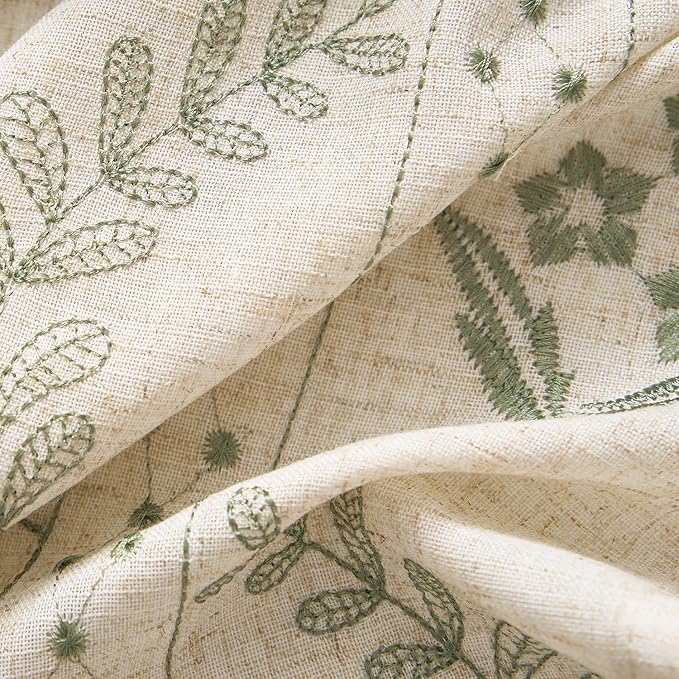 jinchan Belrose Linen Curtains for Bedroom Floral Curtains 63 Inch Length Sage Green Embroidered Drapes Farmhouse Flower Patterned Drapes for Living Room Window Treatments Sets 4 Panels