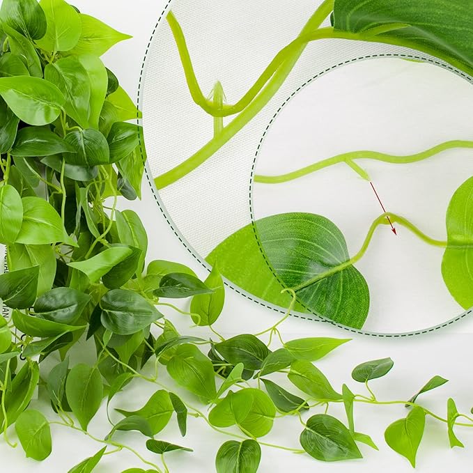 LOYWREE 35.4in Artificial Plants in Black Pot Realistic Fake Hanging Potted Greenery with Faux Ivy Vine & Pothos - Ideal for Shelf, Home, Office, Indoor & Outdoor Garden Decor