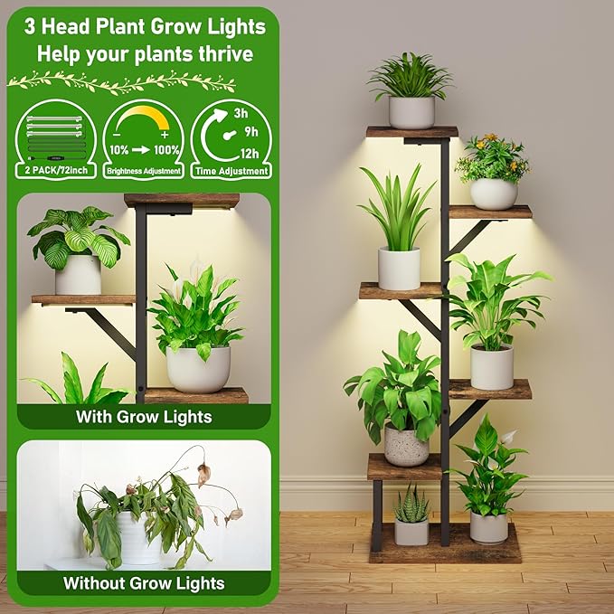 Plant Stand Indoor with Grow Lights - 2 Pack Indoor Plant Shelf, 6 Tiered Indoor Corner Plant Stand Shelves, 40.4" Plant Rack Display for Indoor Plants Multiple, Flower Holder for Living Room Patio Balcony Décor
