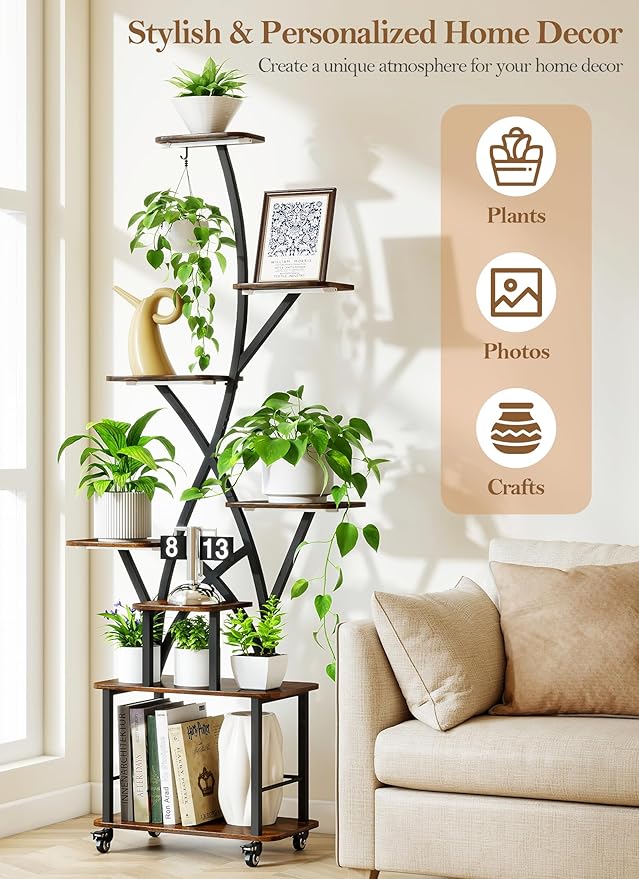 Plant Stand Indoor with Grow Lights 2 Pack Plant Stands Indoor 8 Tiered 64" Tall Plant Shelf for Indoor Growing Multiple Corner Metal Flower Holder Home Decor Display Shelves for Living Room Patio