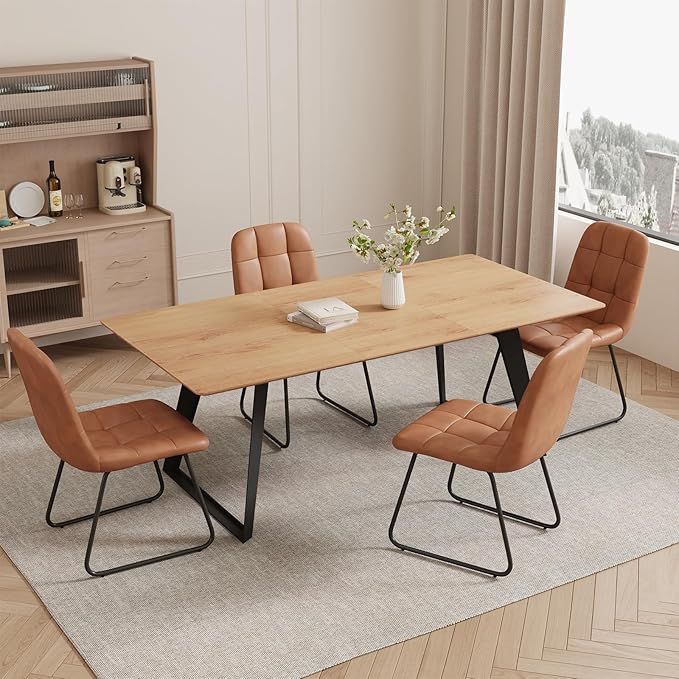 ZckyCine Modern Dining Table and Chair Set for 4 – Rectangular Expandable Wooden Table, Space-Saving Multifunctional Design for Small Spaces
