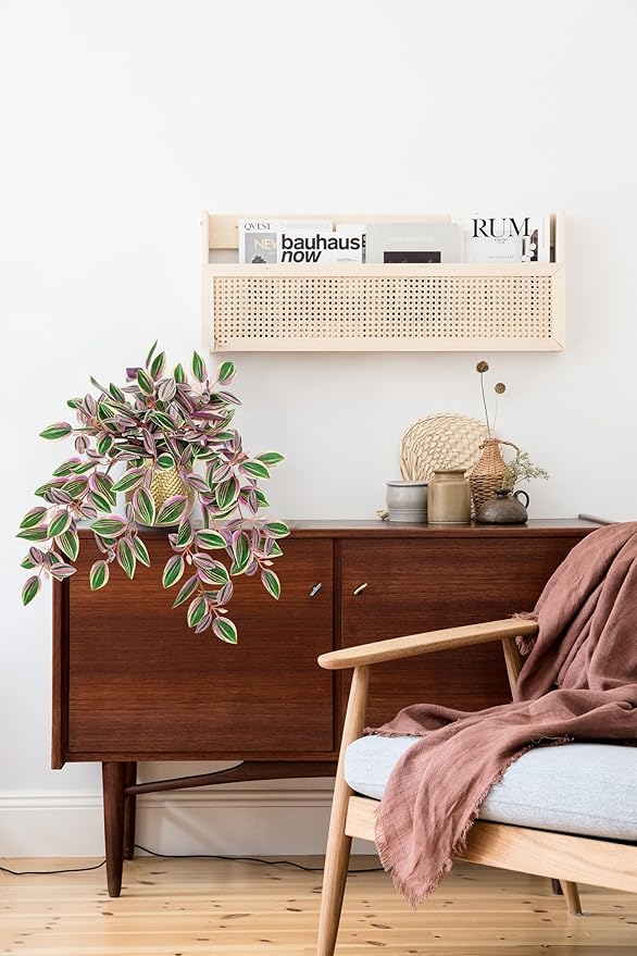 Briful Faux Plants Indoor 17.7in Fake Watermelon Peperomia Plant in Gold Pot with Realistic Silk Pink Leaves Artificial Potted Plant for Home Office Table Shelf Desk Modern Room Decor