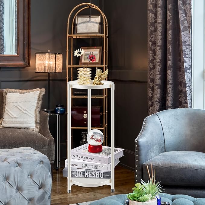 2 Tier Plant Stand Indoor Tall, White Corner Tiered Round Plant Stand for Indoor Multiple Plants, Metal Flower Pot Stands Outdoor Holders Plant Shelf Display Rack for Balcony Living Room