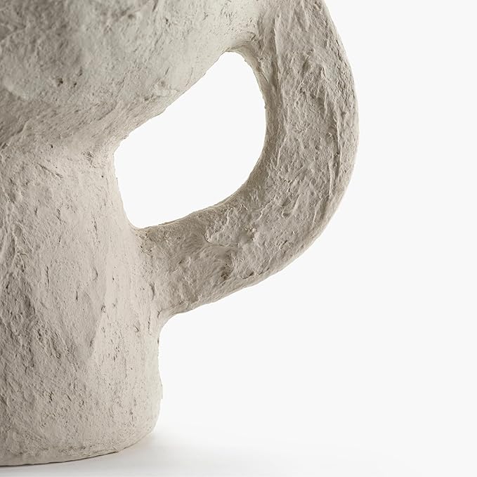 Decorative Vase with Handles | Earth interior accessories by Marie Michielssen | White Paper Mache Home Decor Living Room on Coffee Table | Kitchen Decorations | Entryway Table Decor Shelf Pot S