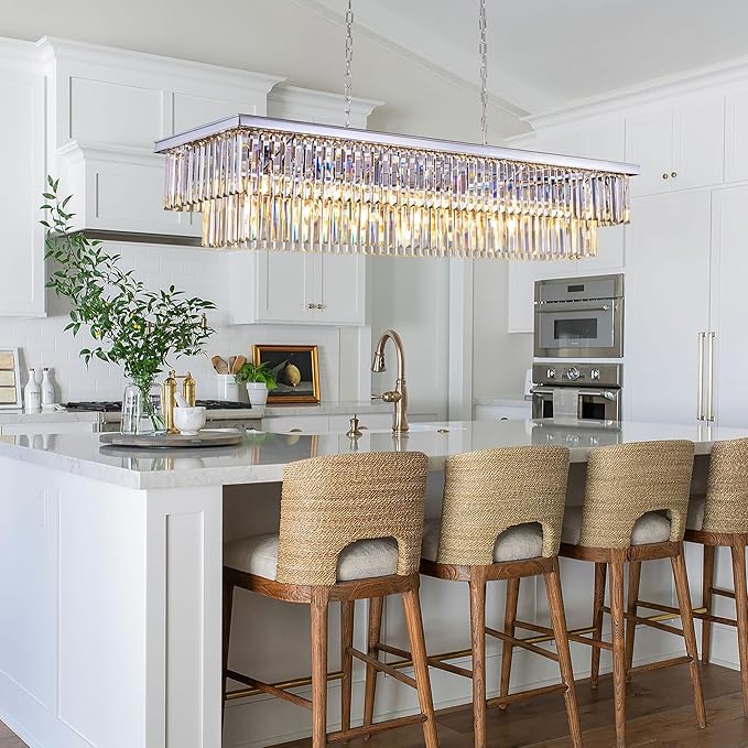 Wellmet Chrome Chandelier 57 inch, 13-Light Modern Rectangular Crystal Chandelier Ceiling Hanging, Linear Chandeliers Light Fixture for Living Room, Dining Room, Bedroom, Kitchen Island