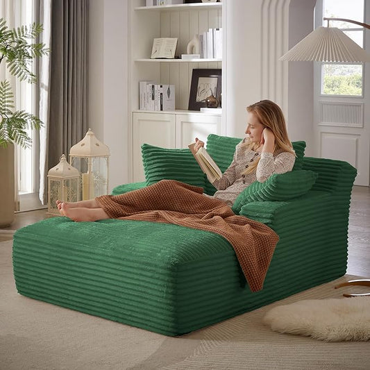 Boneless Couch Sofa Chiar Chaise Lounge Chair Indoor Upholstered Corduroy Couch Cloud Sleeper Sofa Oversized Reading Chair for Living Room No Assembly Required (Green, 50" W x 67" D)