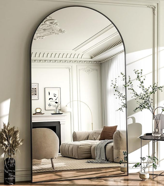 HARRITPURE 86x46 inch Full Length Mirror - Oversized Arched Mirror Aluminum Frame Full Body Floor Mirror with Stand for Living Room,Bedroom,Cloakroom,Black