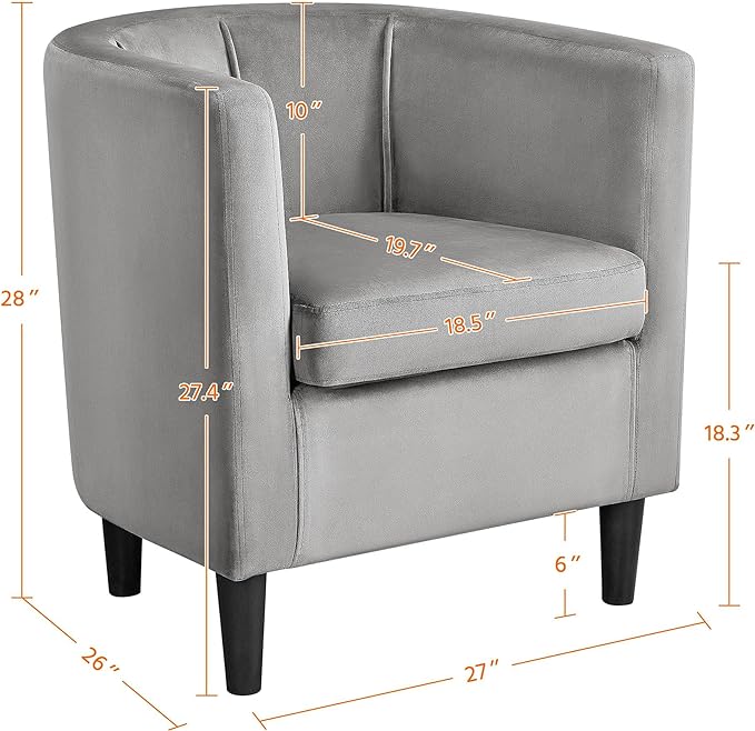 Yaheetech Accent Chair, Modern Velvet Armchairs with Big Ample Seat, Half Rounded Back, Cozy Upholstered Barrel Sofa Chair for Living Room Bedroom Waiting Room, Gray